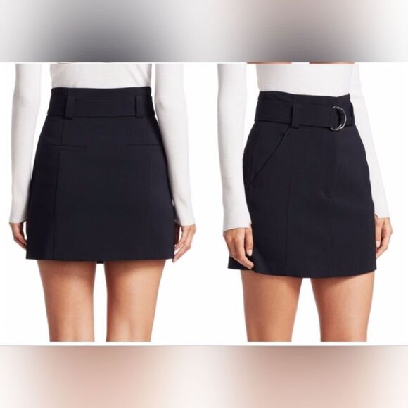 A.L.C. Navy Bronx Belted Straight Wool-Blend Skirt Size 2 - Picture 1 of 10